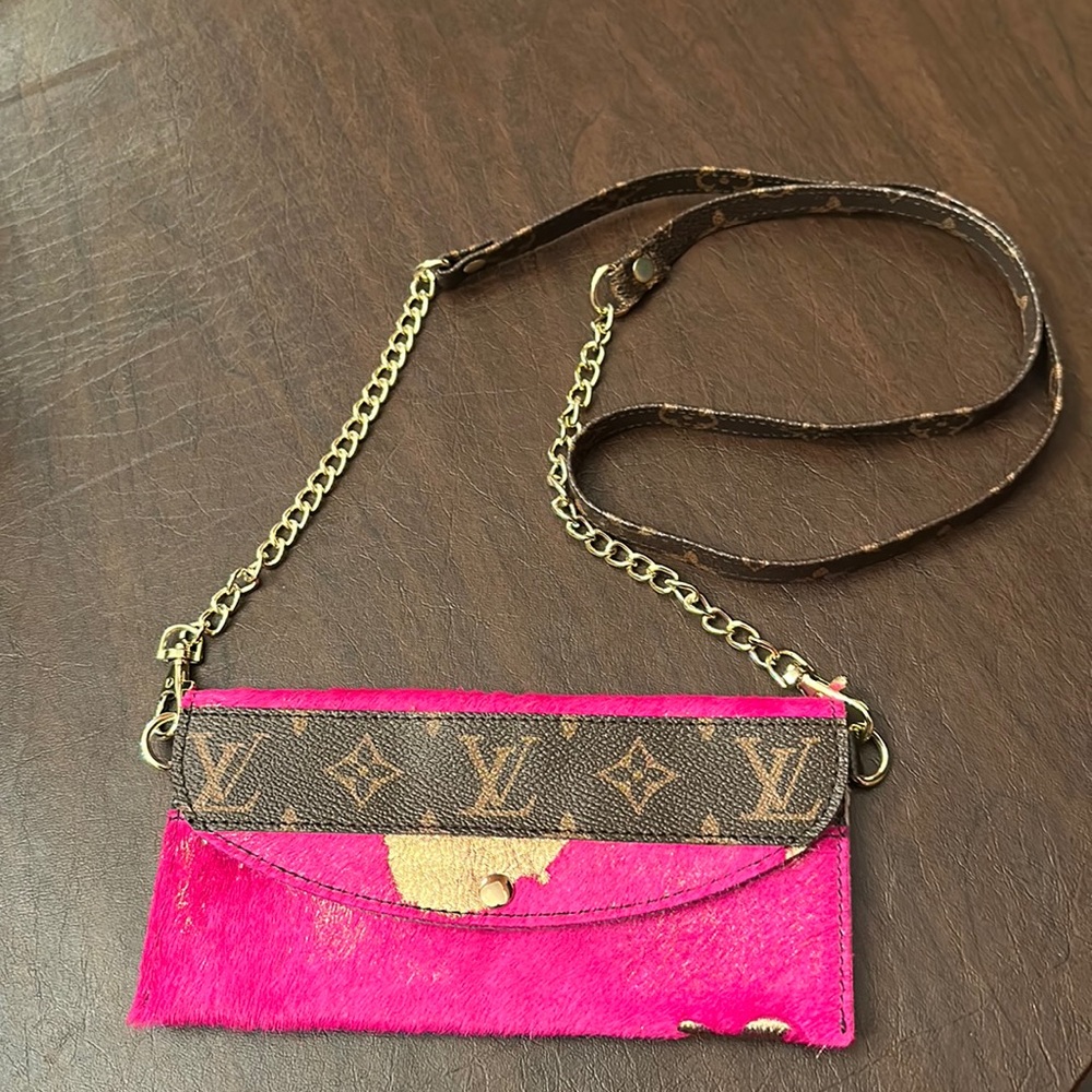 Crossbody with 6 card holder slots with up cycled authentic designer leather